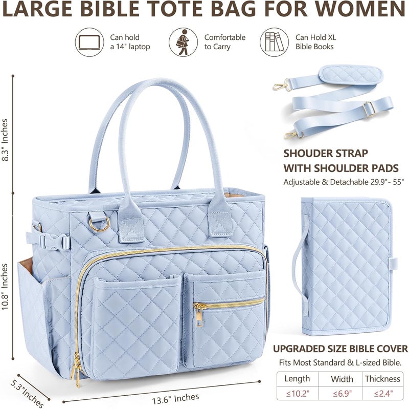 FLOE Large Bible Bag with Bible Cover Case for Women, Quilted Church Tote Bag Book Carrying Case w/Shoulder Strap,Bible Study Supplies Journaling Kit Accessories Valentines Day Christian Gift for Women Her - Image 2